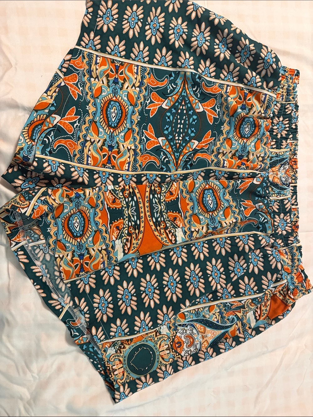Woven Boho Floral Print Women’s Shorts & Top set - Teal & Orange